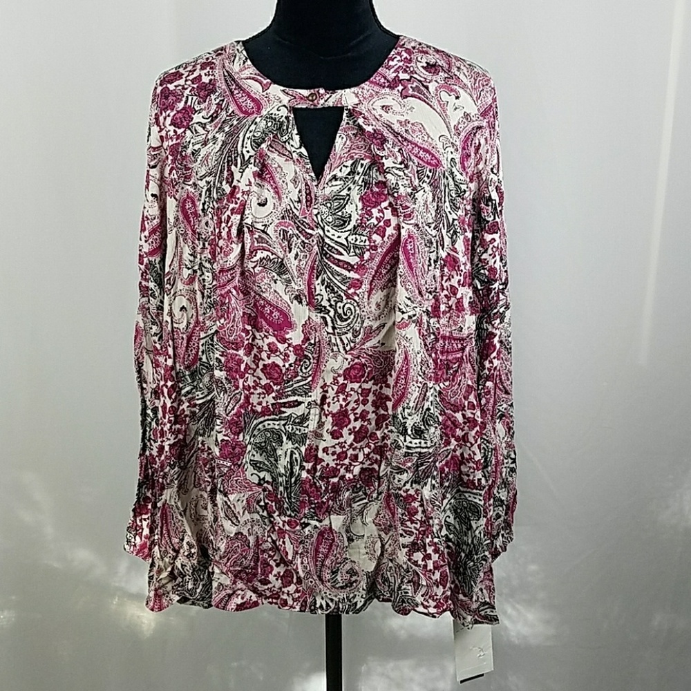 Style&Co. women M purple long sleeve peasant‎ blous